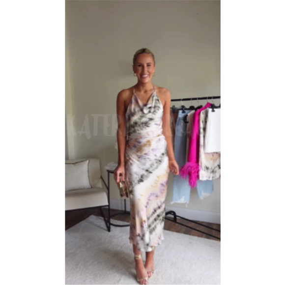 Zara Tie Dye Satin Effect Halter Midi Dress NWT - Picture 4 of 15